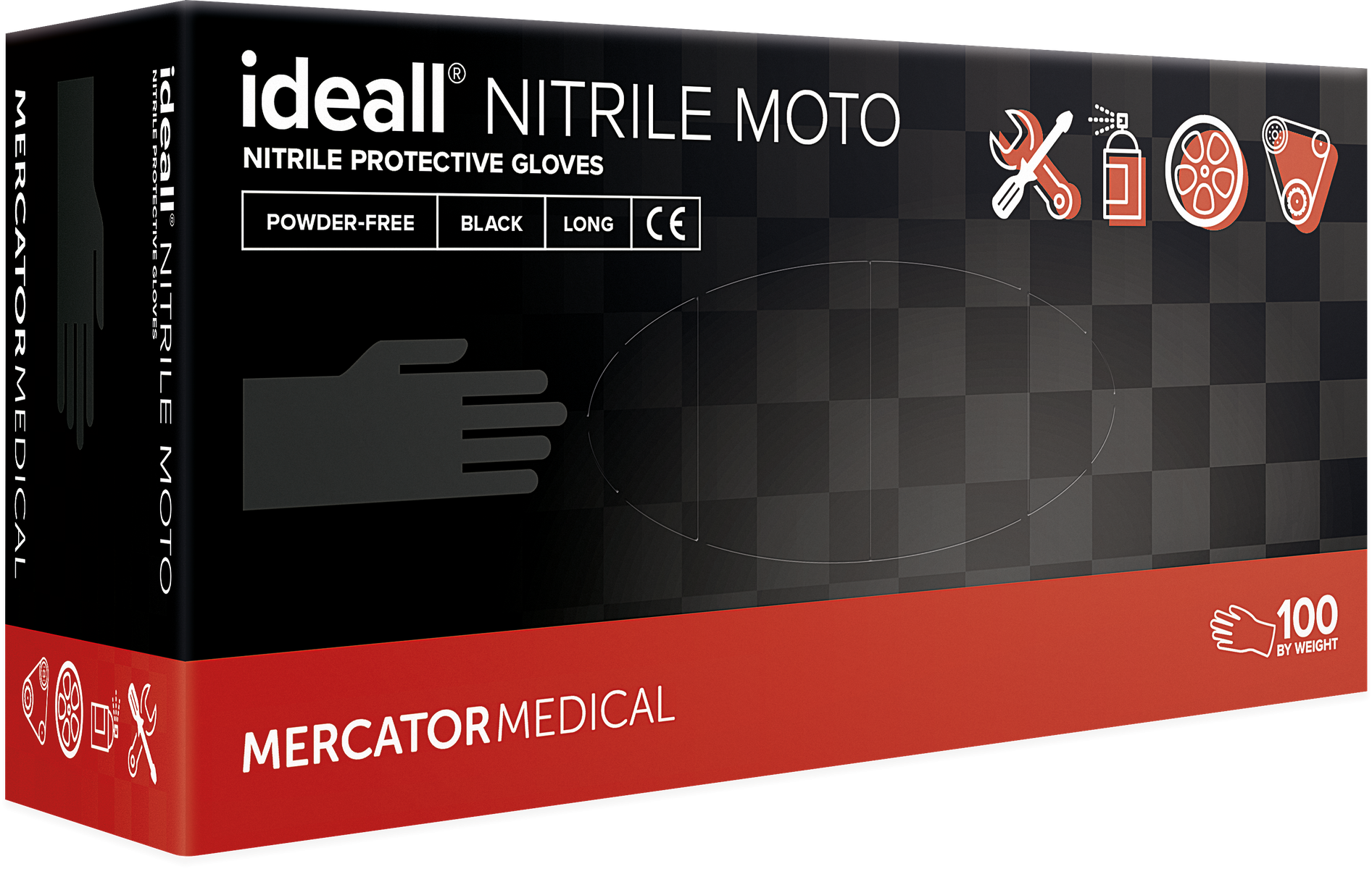 Nitrilové rukavice "Ideall® MOTO long" | black | bez púdru | 100 ks